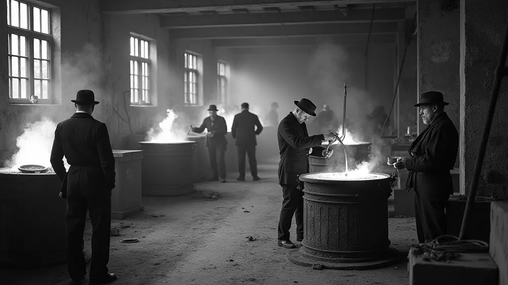 Vintage photograph of a glassblowing factory