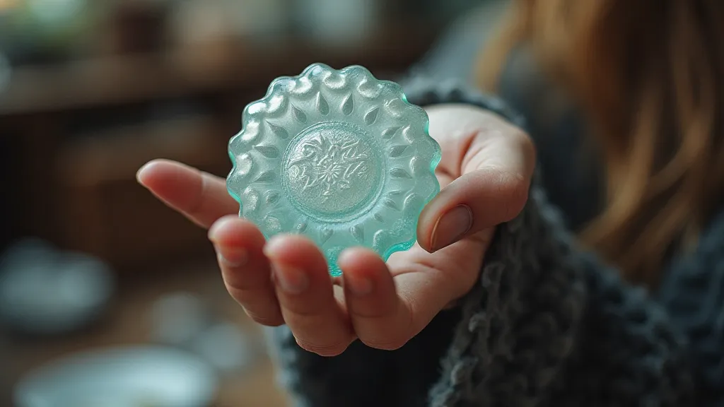 Hand holding antique pressed glass