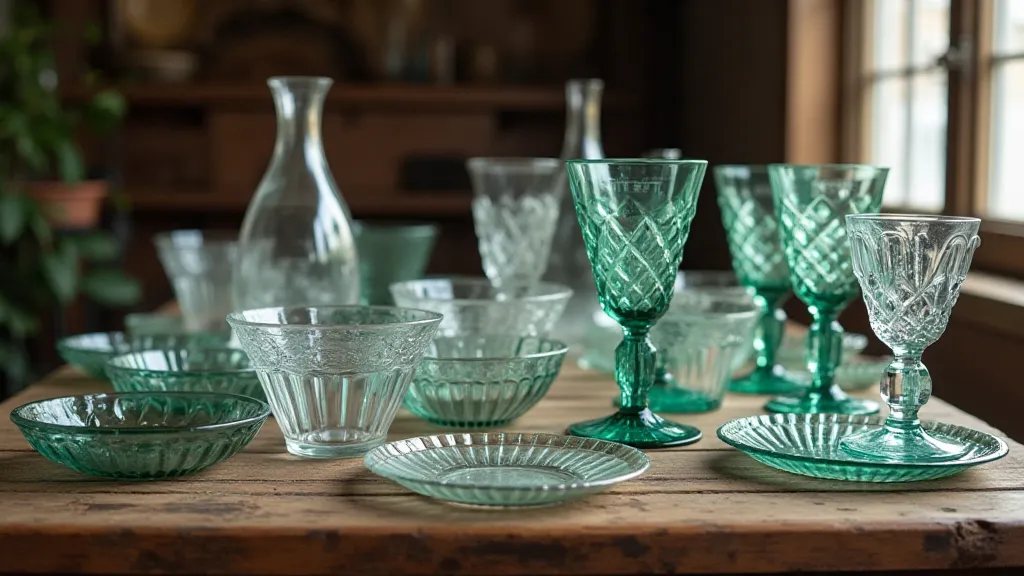 Still life of antique pressed glass