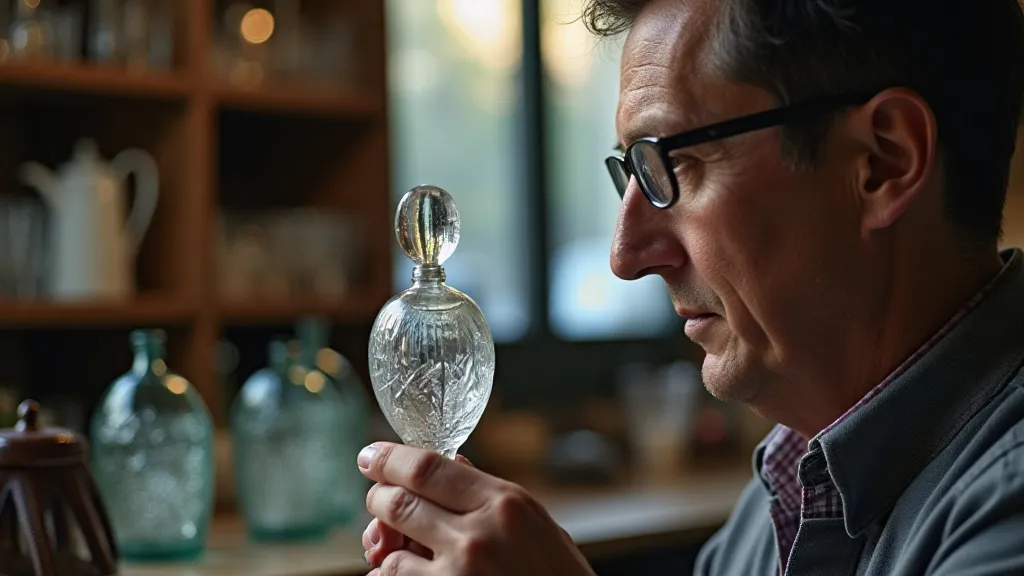 Antique glassware appraiser examining a piece