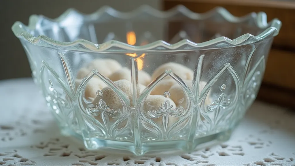 A piece of clear antique pressed glass showcasing intricate details.