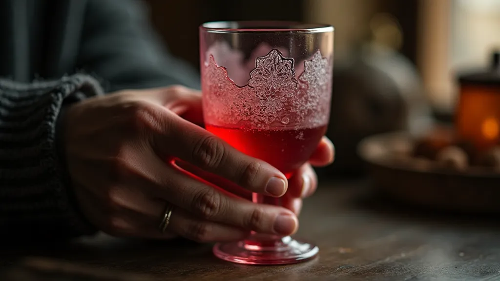 Hand holding a cranberry glass goblet