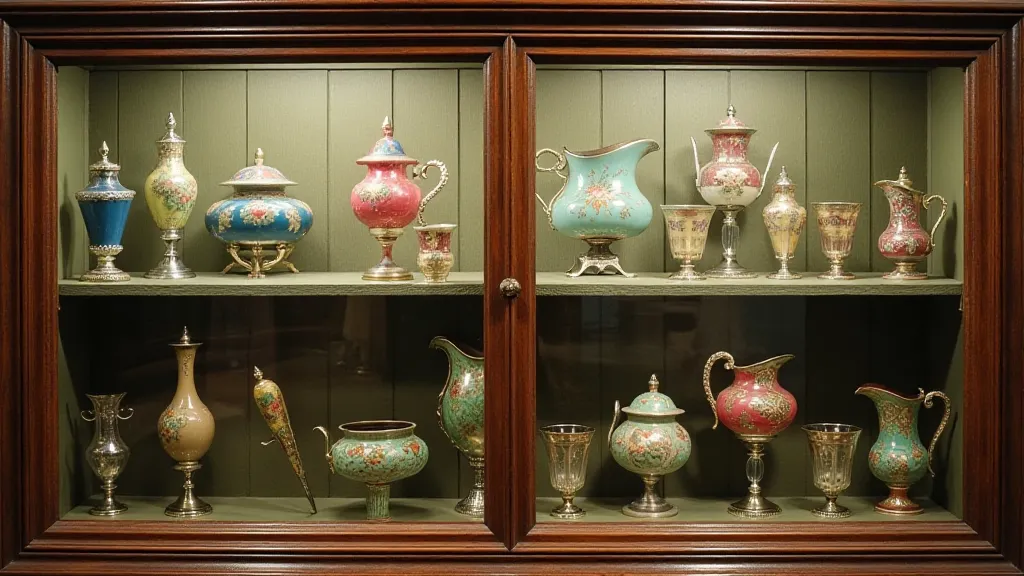 Vintage display case of antique Heisey glass