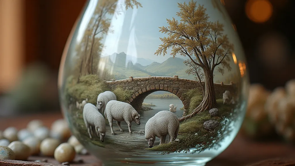 Pastoral scene on antique glass
