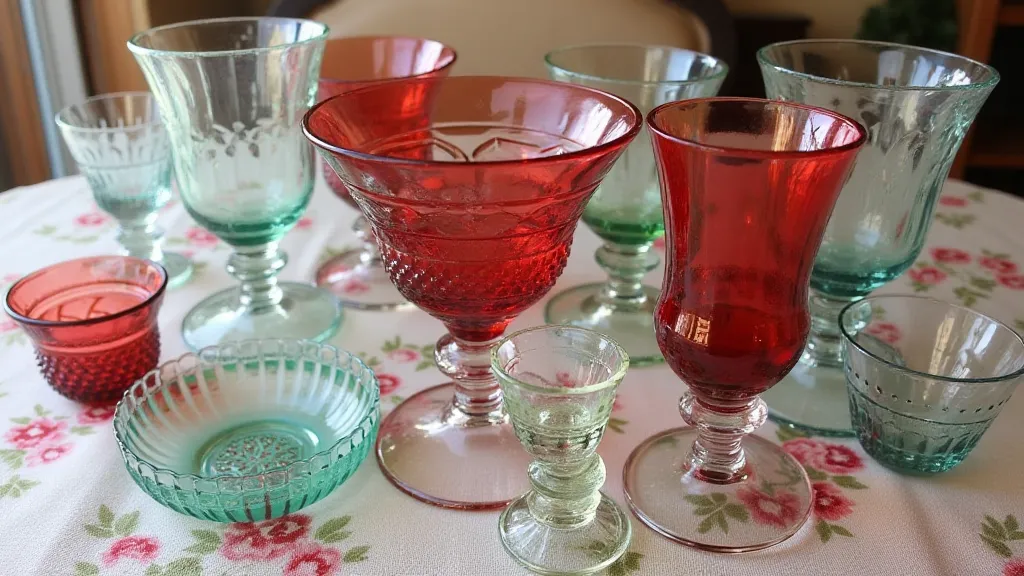 Variety of antique rose glassware pieces